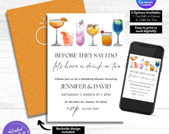 Cocktail Wedding Shower Invitation: Editable Template (Digital Download)