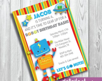 Robot Party Invitation, Customizable Invitations, Printable Invitation, Birthday Party