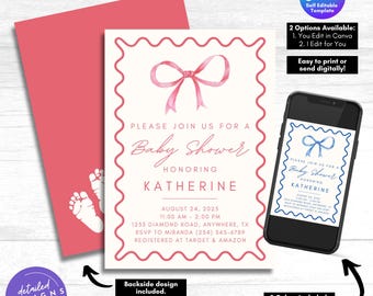 Ribbon Baby Shower Invitation: Editable DIY Printable (Digital Download)