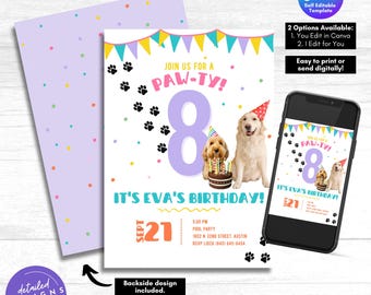 Puppy Birthday Invitation: Editable Dog Party Template (Digital Download)