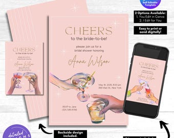 Elegant Blush Bridal Shower Invitation: Cocktail Theme (Digital Download)