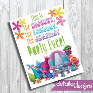 TROLLS PARTY SIGNS, Kid&#39;s Decor, Wall Sign, Kid Bedroom - Digital Download