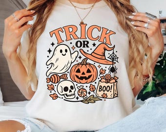 Halloween Shirt, Trick or Treat Shirt, Cute Halloween Tee, Ghost Pumpkin Shirt, Witch Hat Shirt, Spooky Season Tee, Halloween Gift