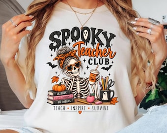 Spooky Teacher Halloween Shirt, Preschool Teacher Tee, Skeleton Teacher Shirt, Comfort Colors Teacher Halloween Shirt, Fall Teacher Gift