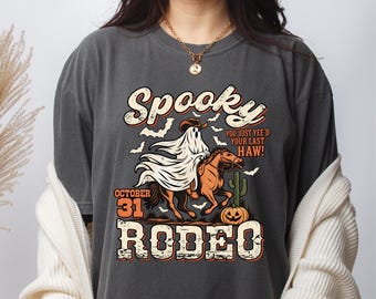 Halloween Rodeo Shirt, Ghost Cowboy Shirt, Western Halloween Tee, Spooky Rodeo Shirt, Vintage Cowboy Shirt, Ghost Horse Tee