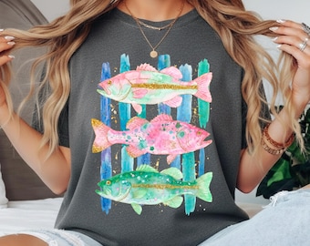 Bass Fishing Shirt, Comfort Colors® Fish Graphic Tee, Lake Life Shirt, Cute Angler Tee, Colorful Bass Shirt, Summer Lake Outfit