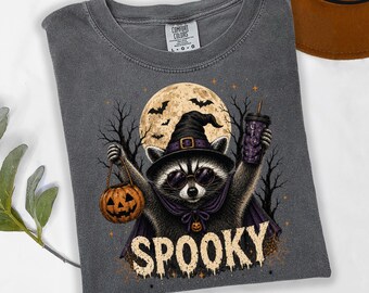 Spooky Raccoon Shirt, Witch Raccoon Halloween Tee, Cute Raccoon Fall Shirt, Pumpkin Patch Graphic Tee, Witchy Animal Lover Gift, October Out