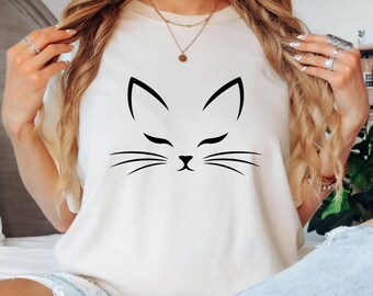 Cat Shirt, Minimalist Cat Tee, Cat Face Shirt, Line Art Cat Shirt, Cat Lover Gift, Minimal Cat Shirt, Black Cat Outline, Pet Lover Tee