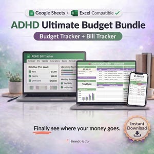 ADHD Budget Spreadsheet Bundle | Google Sheets, Excel Budget & Bill Tracker (Instant Download)