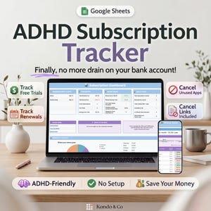 ADHD Subscription Tracker | Google Sheets (Instant Download) | Simple Money Planner for Neurodivergent