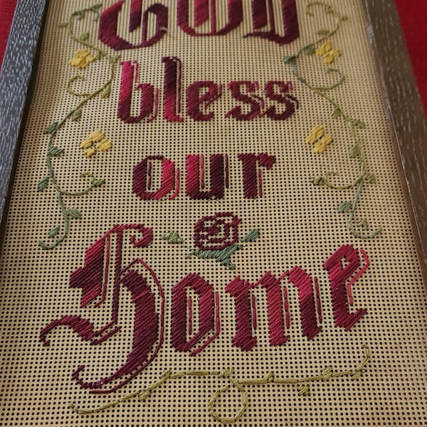 7x12" God bless our Home KIT TO STITCH.mid size motto perforated paper, Antique  Style,