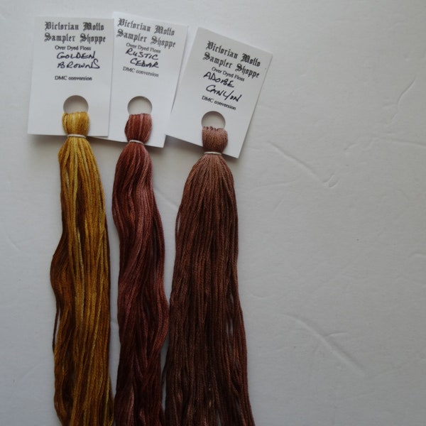 Variegated Browns over dyed floss set. 3 skeins, 20 yds each