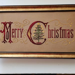 Kit sapin joyeux Noël à broder, échantillon de devise 9 x 18 po. Style antique
