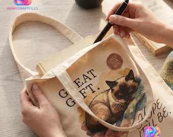 Bolso de mano con diseño de gato, regalo ideal para amantes de los gatos, lienzo con gatito estético, ilustración de gato adorable, regalo original, bolso con diseño de gato dormilón, arte en acuarela.