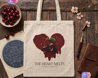 Bolso tote Heart Melting, lona con estética de cerezas, bolso tote estilo grunge, bolso estilo academia oscura, arte gótico de frutas, gótico romántico, bolso tote gráfico único