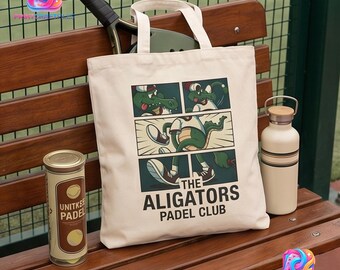 Bolso tote Alligator Padel Club, bolso deportivo retro de lona para tenis, bolso tote con estampado divertido de cocodrilo, bolso de gimnasio con diseño de animalito, bolso para la cancha deportiva y la playa.
