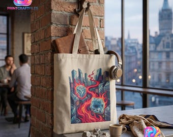 Bolso tote Rich Poor Dice, bolso tote de lona urbana City Fire, bolso gráfico de estilo streetwear estético, regalo moderno para jugadores, bolso de arte neón genial, dados únicos