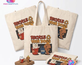 Bolso de tela "Recicla a tus perros", regalo divertido para amantes de los perros, bolso de lona con cachorro adorable, bolso con estampado retro, bolsa de compras ecológica, regalo para mamás y papás perrunos.