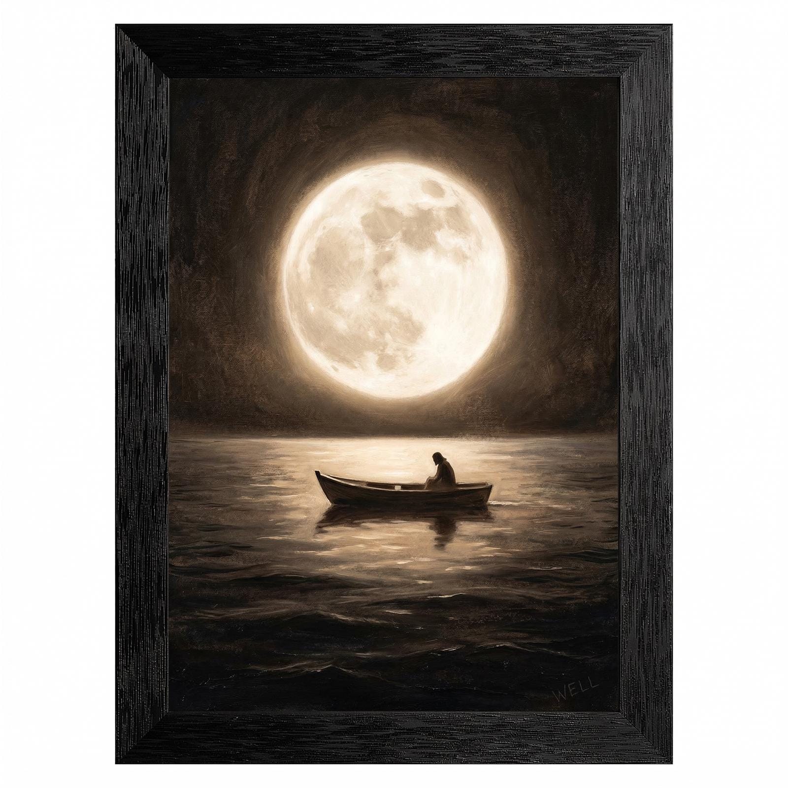 Moon and Boat Painting - Etsy