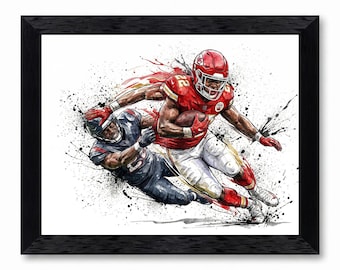 Football Running Back Canvas Art, Dynamic Sports Illustration, Framed Wall Decor