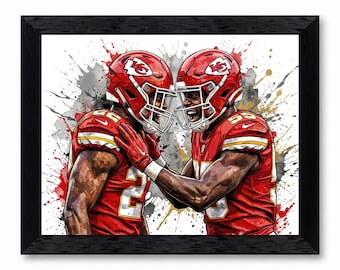 Football Player Celebration Canvas Art, Watercolor Sports Poster, Framed Man Cave Decor