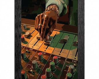 Framed Analog Mixing Board Art, Soulful Graphic Illustration, Modern Studio Decor