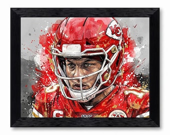 Football Player Canvas Print, Gritty Digital Watercolor Art, Framed Game Room Decor