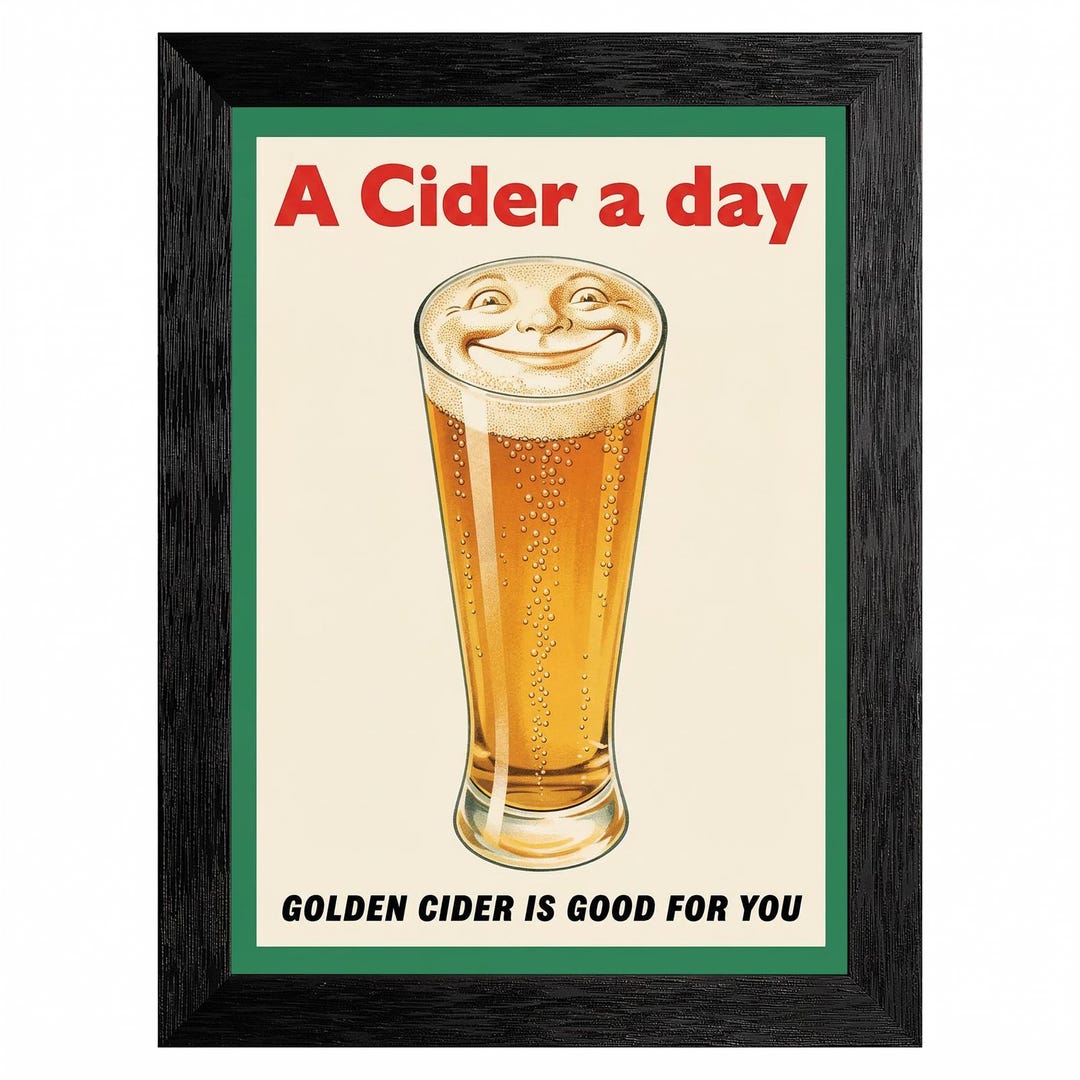 Cider Prompt Vintage 1940s Cider Poster, Smiling Bubbles Illustration, Mid-century ...