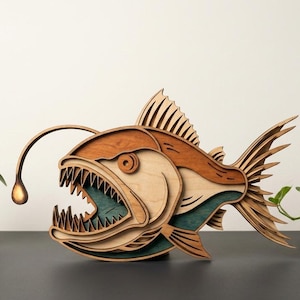 NB106 Layered Anglerfish SVG | Deep Sea Fish Laser Cut File | 7 Layers Multilayer Wood Art CNC SVG | Digital Download