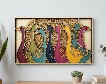 NB500 Wild Geese Panel SVG | 9 Layers | Folk Art Bird Wall Decor | Laser Cut Multilayer File | CNC Wood Decor | Digital Download
