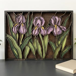 NB54 Fiore di iris, decorazione in legno a strati / File SVG a 8 strati per taglio laser / Decorazione floreale da parete / Design di opera d'arte in legno / Download digitale