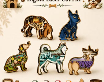 Combo1 Dog SVG Bundle | 5 Designs | Multilayer File | Laser Cut Wood Art | CNC Decor | Digital Download
