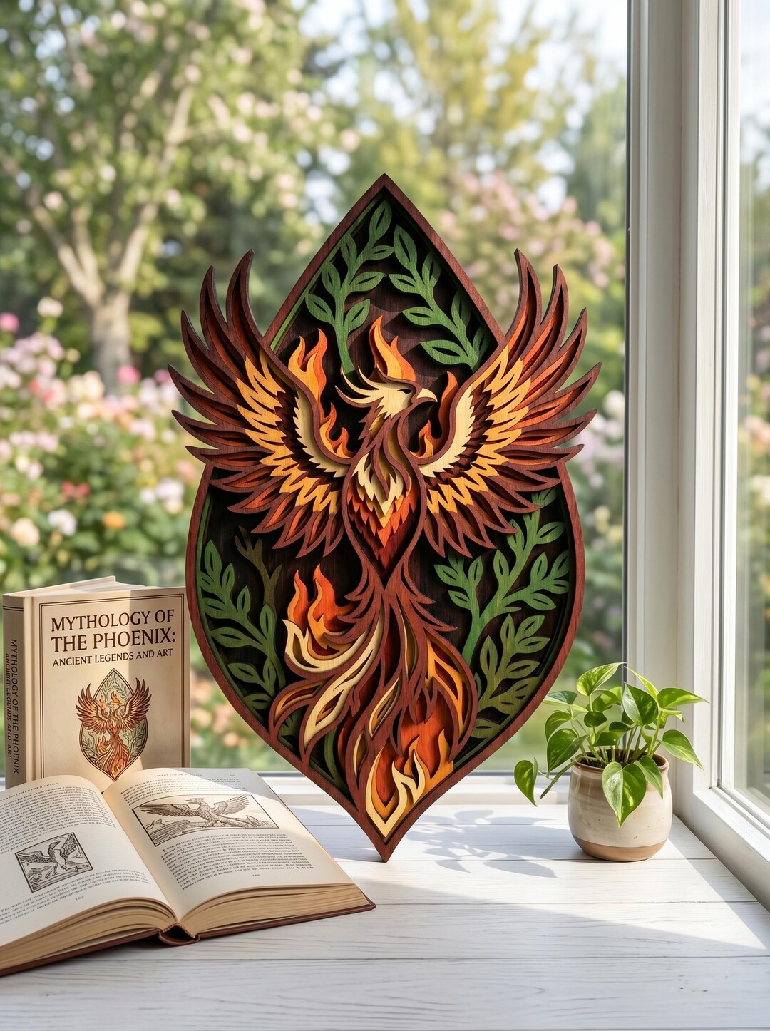 NB130 Phoenix Layered SVG 9 Layers Fire Bird Wall Art Laser Cut 