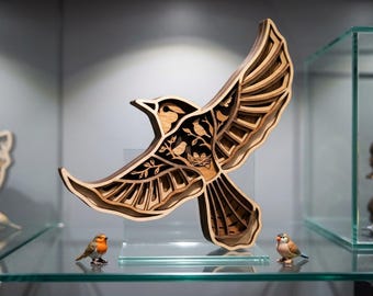 NB96 Flying Bird Layered SVG | 6 Layers Laser Cut File | Multilayer Wood Wall Art | CNC DXF Glowforge Cricut Nature Decor | Digital Download