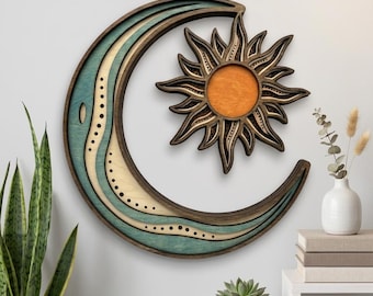 NB299 Sun and Moon SVG | 7 Layers | Celestial Wall Art | Laser Cut Multilayer File | CNC Wood Decor | Digital Download