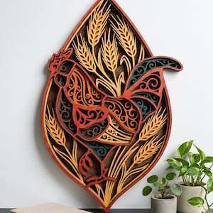 NB293 Rooster Wheat SVG | 6 Layers | Farmhouse Rooster Wall Art | Laser Cut Multilayer File | CNC Wood Decor | Digital Download