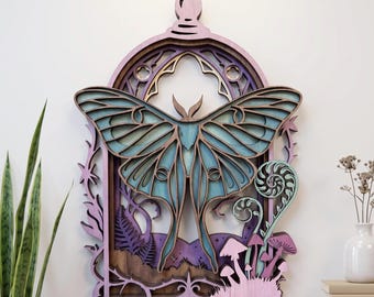NB592 Mystic Luna Moth Layered SVG | 8 Layers | Fantasy Forest Wall Art | Laser Cut Multilayer File | CNC Wood Decor | Digital Download