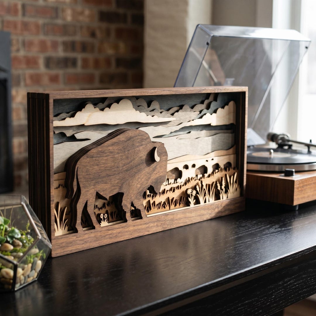 Multilayer Scene NB182 Bison Prairie Landscape Layered SVG | 13 Layered Laser Cut File ...