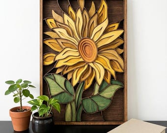 NB56 Sunflower Layered Wood Art | Floral Wall Decor | Laser Cut File | Rustic Home Decor | 9 Layers Design | Digital Download