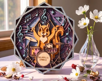 NB561 Squirrel Drum SVG | 11 Layers | Music Wall Art | Laser Cut Multilayer File | CNC Wood Decor | Digital Download