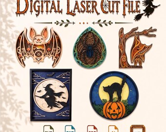 Combo13 Halloween SVG Bundle | 5 Designs | Laser Cut File | CNC Wood Decor | Halloween Wall Art | Digital Download