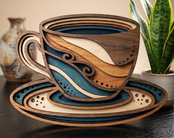 NB279 Coffee Cup SVG | 6 Layers | Coffee Lover Wall Art | Laser Cut Multilayer File | CNC Wood Decor | Digital Download
