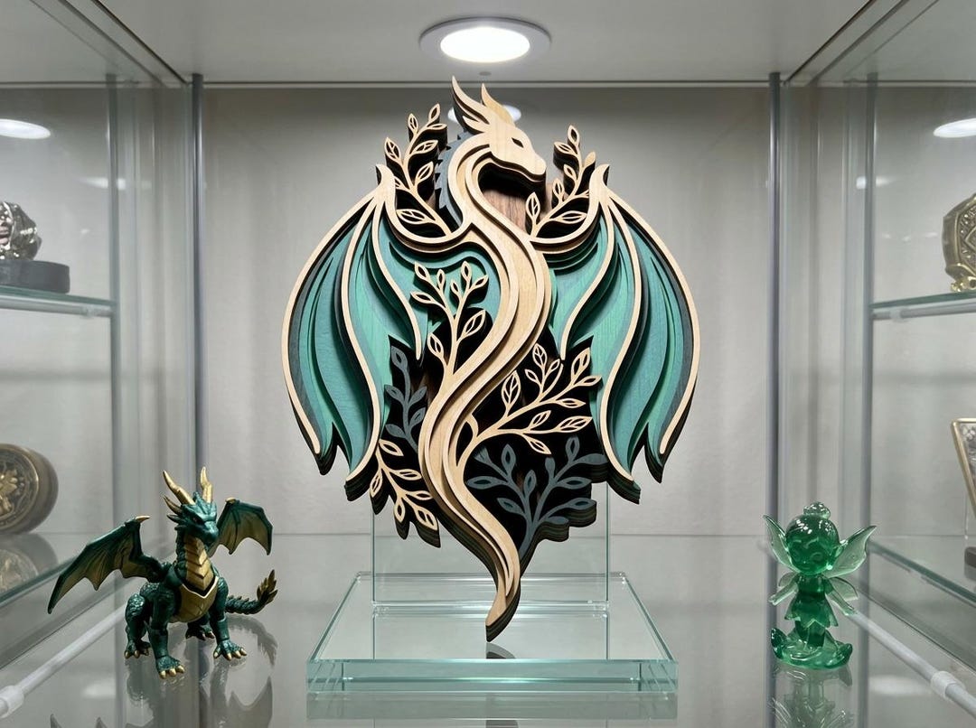 NB107 Layered Dragon SVG | Fantasy Dragon With Leaves Laser Cut File ...
