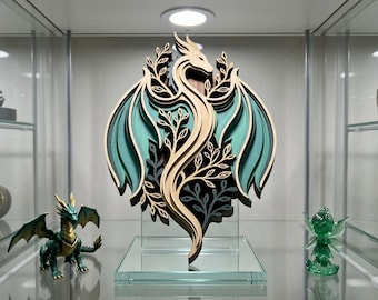 NB107 Layered Dragon SVG | Fantasy Dragon with Leaves Laser Cut File | 8 Layers Multilayer Wood Art CNC | Digital Download