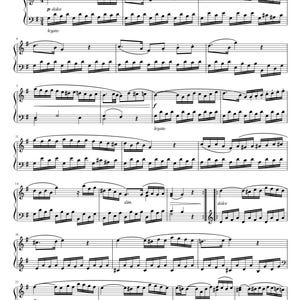 May include: Musical score for Sonata No. 16 by W.A. Mozart, featuring musical notations such as "Andante," "legato," and "dolce." The title and composer's name are at the top. The music is written in black on a white background.