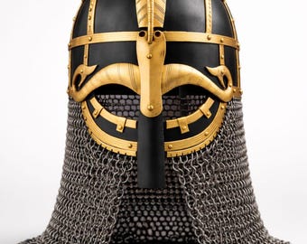 Medieval Knight Helmet with Chainmail | Vendel Viking Helmet |Templar Crusader Armor Replica