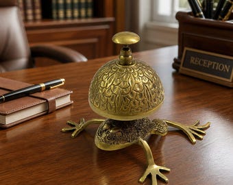 Campana de escritorio de latón vintage con forma de rana / Campana de servicio de estilo antiguo, decoración de oficina