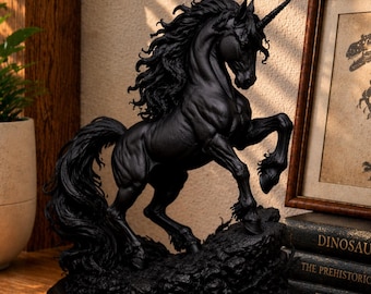 Estatua de unicornio majestuoso – Escultura de caballo mítico – Decoración fantástica para el hogar – Figura gótica elegante – Pieza de colección impresa en 3D