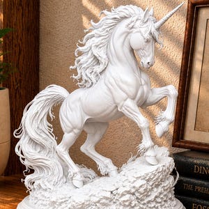 Mächtige Einhornstatue – Mythisches Pferde-Skulptur – Fantasievolle Wohndekoration – Elegante gotische Figur – 3D-gedrucktes Sammlerstück