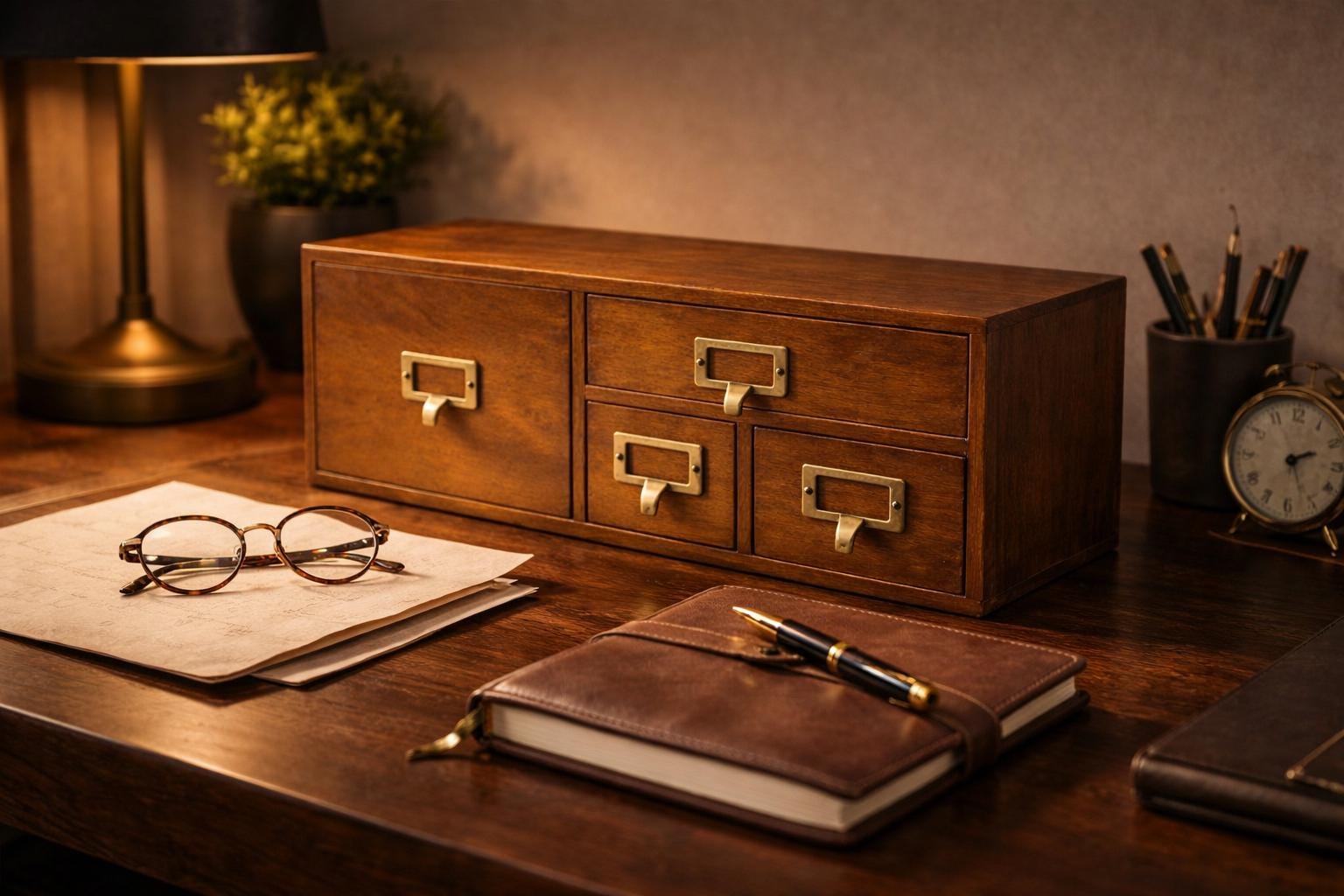Retro Wooden 4 Drawer Organizer Cabinet, Rustic Desk Storage Box ...